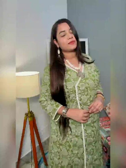 Anayna Women Floral Embroidered Chikankari Anarkali Kurta