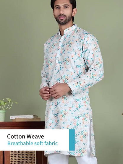 Anouk Floral Printed Mandarine Collar Straight Kurta