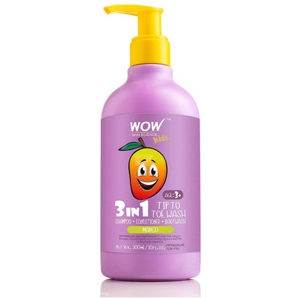 Wow Skin Science Kids Tip To Toe Wash Shampoo & Conditioner & Body Wash (Mango) - 300 ml