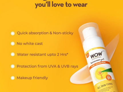 Wow Skin Science Sunscreen Gel For All Skin Types SPF 55 PA++++ - 50 ml