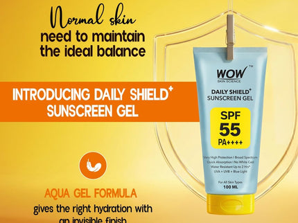 WOW Skin Science Daily Shield+ Sunscreen Gel SPF 55 PA++++ - 100 ml