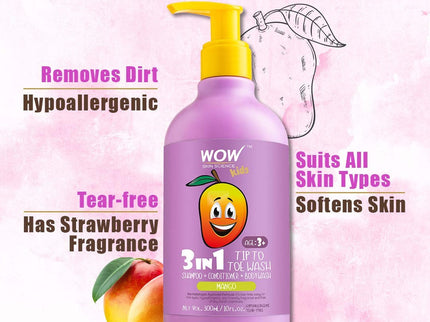 Wow Skin Science Kids Tip To Toe Wash Shampoo & Conditioner & Body Wash (Mango) - 300 ml