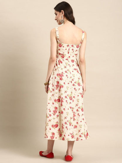 Anayna Floral Print A-Line Midi Dress