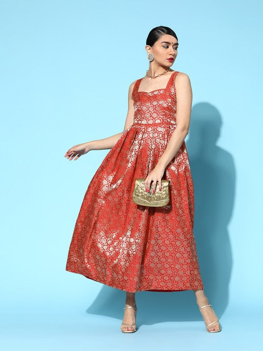 Anayna Women Brocade Balconette Neck Long Dress
