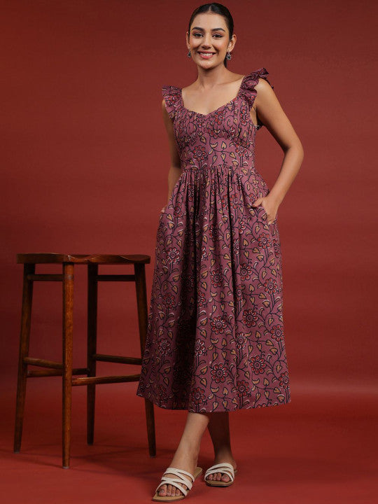 Anayna Printed Cotton Fit & Flared Maxi Ethnic Dresses