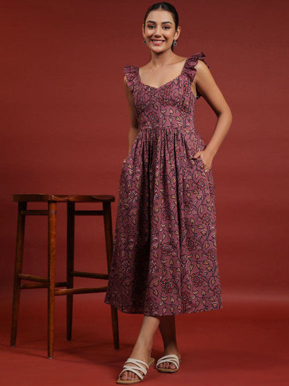 Anayna Printed Cotton Fit & Flared Maxi Ethnic Dresses
