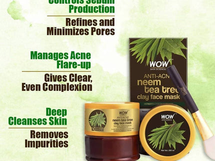 Wow Skin Science Anti-Acne Neem & Tea Tree Clay Face Mask - 200 ml