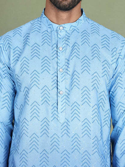 Anouk Abstract Printed Mandarine Collar Straight Sequinned Kurta