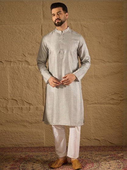 Anouk Men Embroidered Kurta Grey