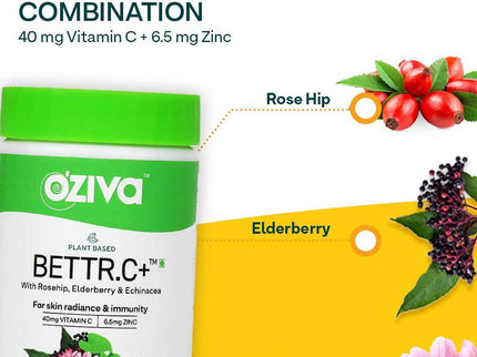 OZiva Plant Based Bettr.C+ With Rosehip, Elderberry & Echinacea - 60 Cpas