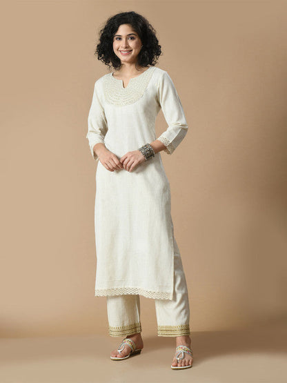 Sequined Pure Cotton A-Line Kurta