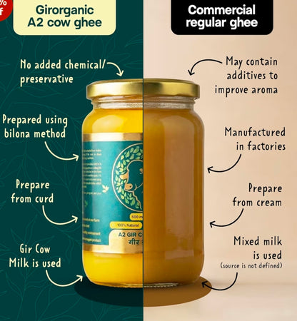 GirOrganic A2 Cow Ghee - Pure 1 Litre Glass Bottle Ghee