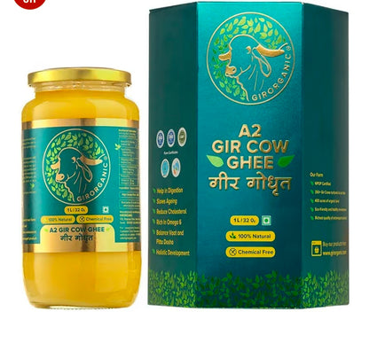 GirOrganic A2 Cow Ghee - Pure 1 Litre Glass Bottle Ghee