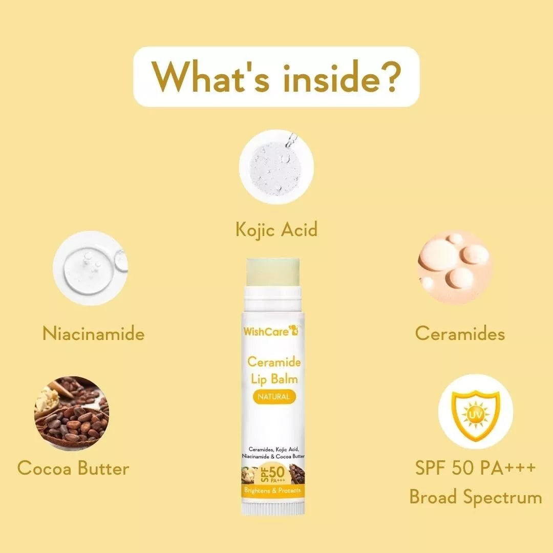 WishCare Ceramide Lip Balm with SPF50 PA++ – Moisturizing & Lightening Formula with Kojic Acid (5g)