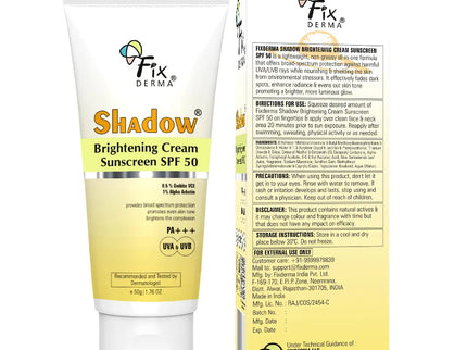 Fixderma Shadow Brightening Sunscreen Cream SPF 50 - 50 gms