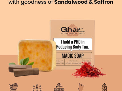 Ghar Soaps Sandalwood & Saffron Magic Soaps For Bath | Skin Brightening