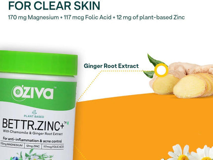 OZiva Plant Based Bettr.Zinc+ With Chamomile & Ginger Root Extract