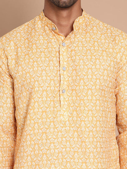 Anouk Men Floral Printed Sequinned Floral Kurta Yellow